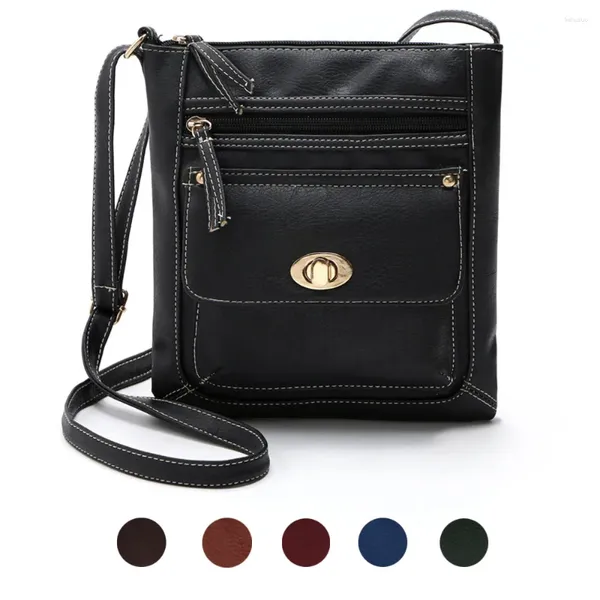 Umhängetaschen European Style Women Messenger tragbarer Knopf Damen Crossbody Bag Vintage Feste Farbe PU Leder Frauen