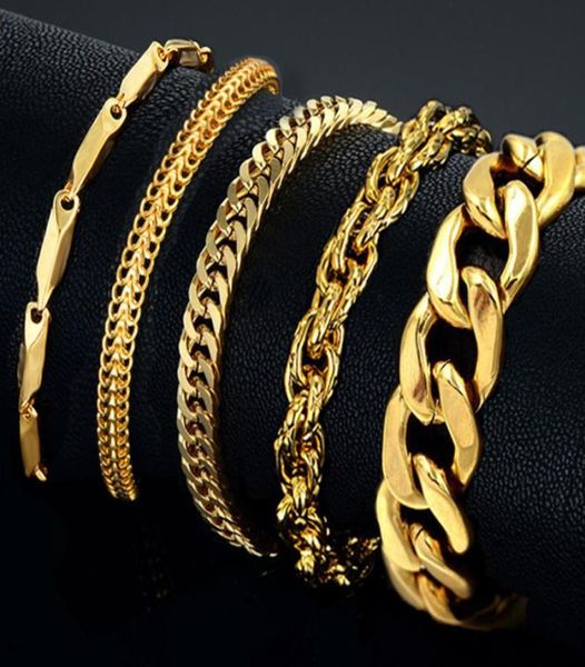Pulseira masculina pulseira de aço inoxidável Bracelete integral Braset de Bra -Pulpar Salte de Bra -Cobano Link Chain Link Bracelets Gold para MAN802046086334