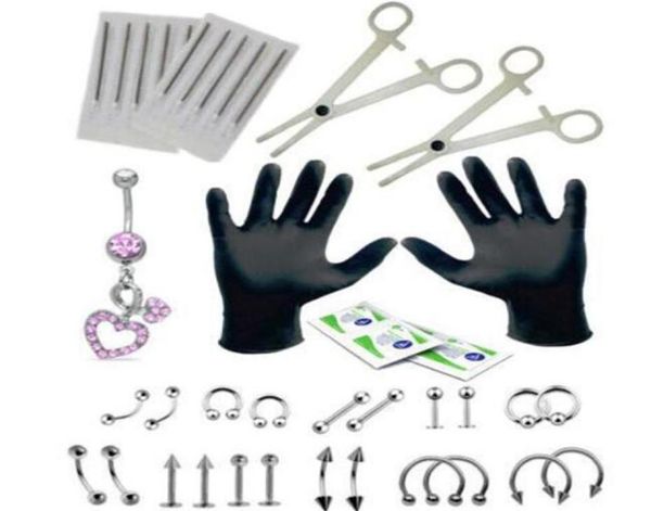 41 PCS Piercing Kit Medizinische Edelstahlmaterial für Augenbrauen Nasenbauch Lippen Zunge Piercing verschiedener Geräte für Specifi1689103