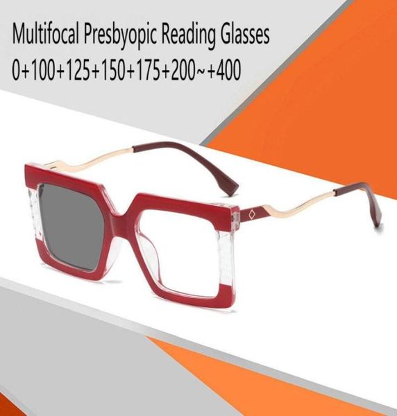 Óculos de sol, óculos de leitura multifocais progressivos para mulheres, leitor de computadores quadrados, transição de Presbyopia Pochromic FML4032036