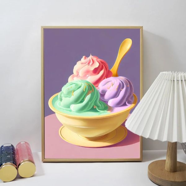 Nordische rosa Wandkunst cremige Eiscreme süßes Food -Drucke Poster Bilder Leinwand Malerei für Mädchen Zimmer Dessert Shop Home Decor