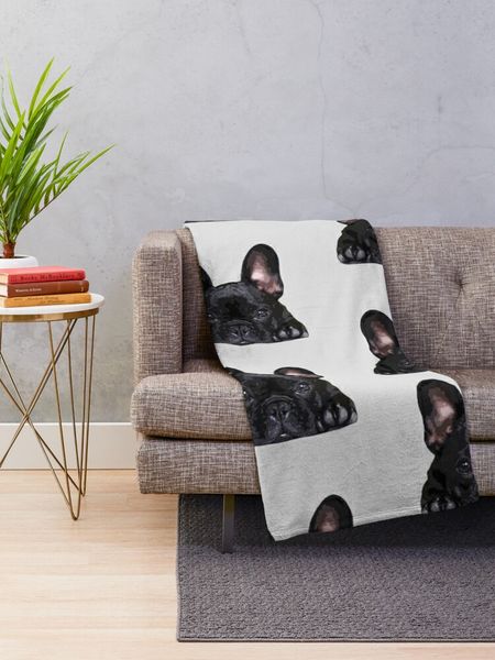 Французский бульдог черный щенок, бросает одеяло одеяло одеяло фланелевая ткань многоцелевая
