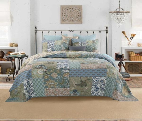 Shabby chic floreale 3 pezzi patchwork cuscinetto copriletto shams trapunte sumer set regina king size 100 cotone reversibile ultra soft14906095