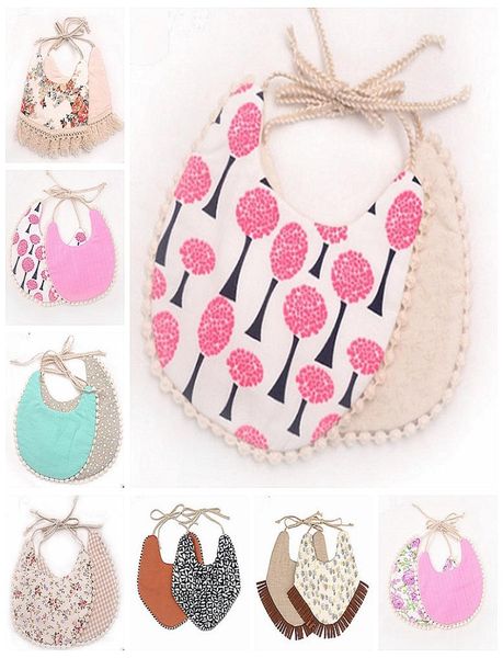 Tassel Baby Bibs младенца хлопчатобумажную льняную ткани двойной слой новорожденных нагрудники детские банданас геометрия животные печатные 39 дизайн 10 шт. 3807848