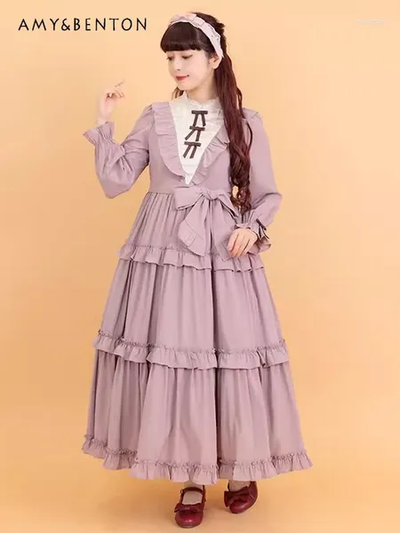 Vestidos casuais japoneses vestido doce doce para mulheres bolo retrô long elegante emagrece