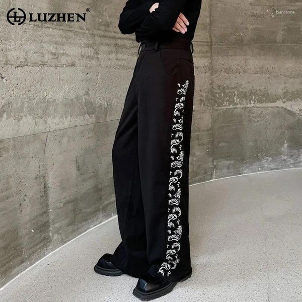 Мужские штаны Luzhen Стильный элегантный повседневной костюм Прямой широкий узор в вышивке.