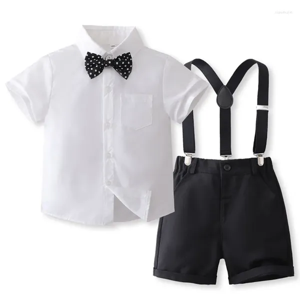 Kleidungssets Sommer Baby Jungen formelle Kleidung Gentleman Anzug kurzarm Bowtie Shirt Tops Hosenträger Shorts 2pcs Set Kinder