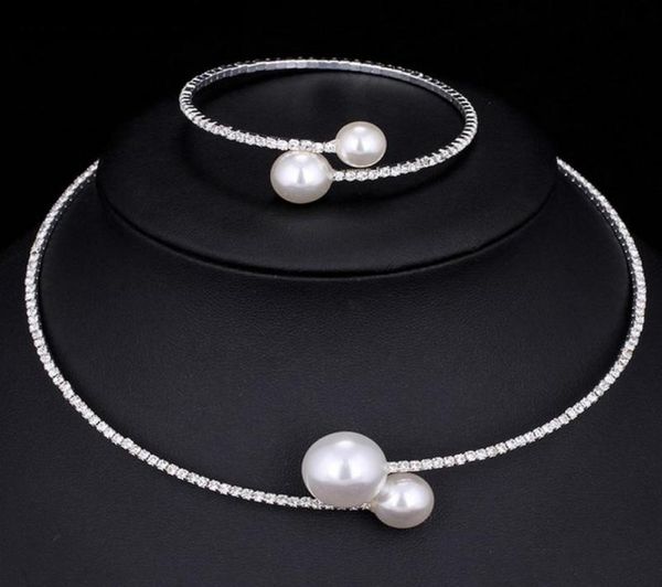 Braut Halskette und Armbänder Accessoires Hochzeit Schmucksets Strass Pearl Formal Bräute Zubehör Armreifen Manschetten Armband N9528123