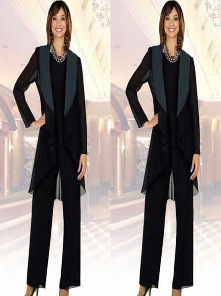 Jaqueta Long Black 2019 Mãe dos ternos da calça da noiva com manga longa de tamanho três