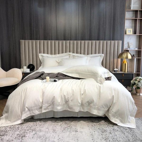 Set di biancheria da letto lussuosa grigio bianco beige color solido 1000tc cotone egiziano el set satinato jacquard piumino coperchio foglio foglio foglio