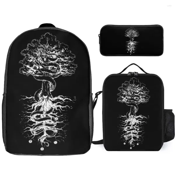 Mochila Awesome Tree of Life 8 Pacote de infantaria firme e aconchegante 3 em 1 Conjunto de 17 polegadas Lunchag Sagra Pen Travel Graphic Cool