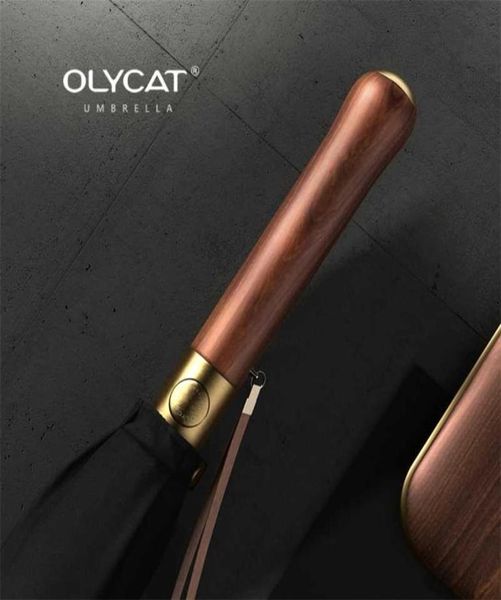 Olycat Luxus mentaler Holzgriff Regenschirm 112 cm große lange Männer schwarze Regenschirme 16 Rippen Windproof Regenschirm Paraguas Geschenke 213410701