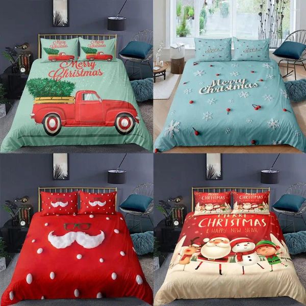 Bettwäsche -Sets 3D -Druck Hochwertige Frohe Weihnachten Serie Duvet Cover Santa Claus Snowman Set mit Kissenbezug Doppelgröße für Kinder