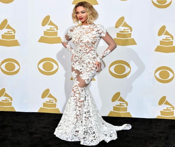 Beyonce Dantel Aplike Michael Costello Grammy Ödülleri Kırmızı Halı Ünlü Elbiseler Uzun Kollu Gizli Elbiseler Sırtsız PR8752280