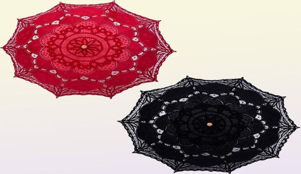 HS Bridal Umbrella Vintage Victorian White Lace Manuale Apertura ombrello Black Black Bride Parasol per nozze Doccia ombrello 28181166