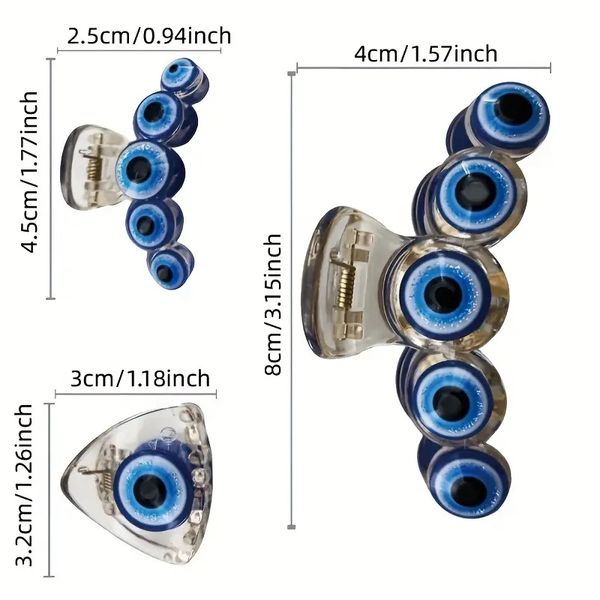 3 Größen Vintage Evil Eye Hair Claw Clips Turkish Styles Mini Blue Eye Barrettes für Frauen Sommerkopfschmuck