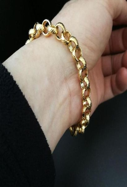 Linkkette Gold Farbe Belcher Bolt Ring Männer Frauen Festes Armband Jüdler im Jahr 1824 cm Länge 9429944