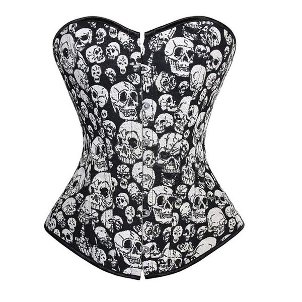 Corset Underbust Plus Boyut Budier Kafatası Baskı Burlesque Kostüm Cadılar Bayramı Desen Üst iç çamaşırı Vintage Giyim Siyah