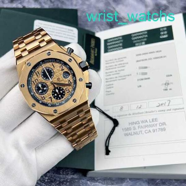 Pulso AP relógio Cronógrafo Royal Oak Offshore Series 26470or Gold Shell Gold Band Cronograph Mens Watch 18K Rose Gold Material 42mm