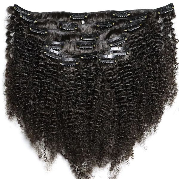 Clip in Hair Human Afro Kinky Curly Natural Color 120 Gram Virgin Clips for African Black Women 240401