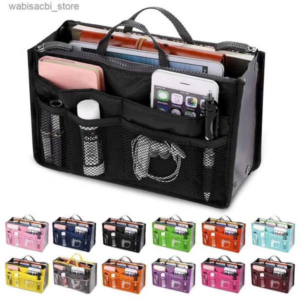 Bolsas de cosméticos Organizer Insert Bag Women Nylon Travel Inserir Bolsa Organizer Bolsa Bolsa grande Lady Makeup Bag Cosmético Bolsa feminina barata L49