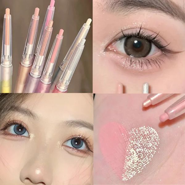 Perlige matte Lidschatten -Stift Diamant dauerhafte Glitzer weiß rosa Goldhelle Liege Seidenrauder Highlighter Stick Augen Make -up 240408