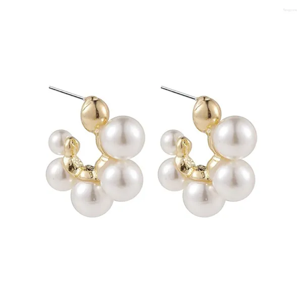 Dangle Ohrringe Korea Vintage unregelmäßige geometrische C -Form großer kleiner Imitation Pearl Metall Stud für Frauen Party Schmuck