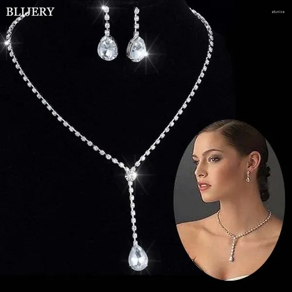 Brincos de colar Conjunto Blijery estilo simples cristal de cristal Long for Women Women Bridesmaid Bridal Wedding Jewelry