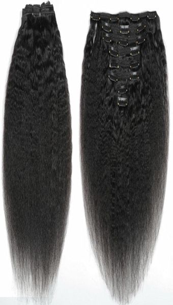 Afro gekinky gerade Haare unverarbeiteter Clip in Haarverlängerungen 120 Gramm Mongolisches menschliches Haar Afroamerikaner Remy Natural Black Clips5516684