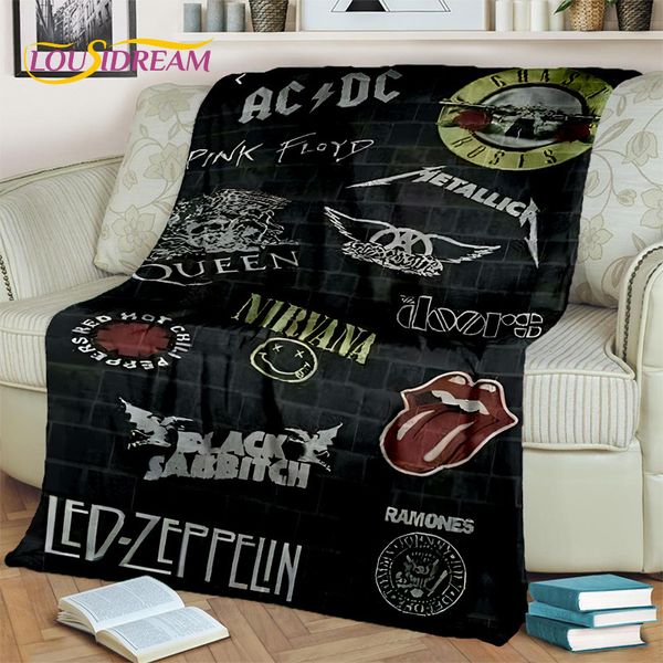 Cobertor de banda de rock retro ac-dc, cobertor macio de pelúcia para o quarto de casa com cama de cama de piquenique para piquenique para caminhar capa de lazer