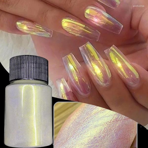 Glitter de unha 10g/garrafa Whiteyellow Aurora pó pó pérola Gold Mudança Efeito Pigmento Pó pó UV Gel Polish Chrome Art AB Color