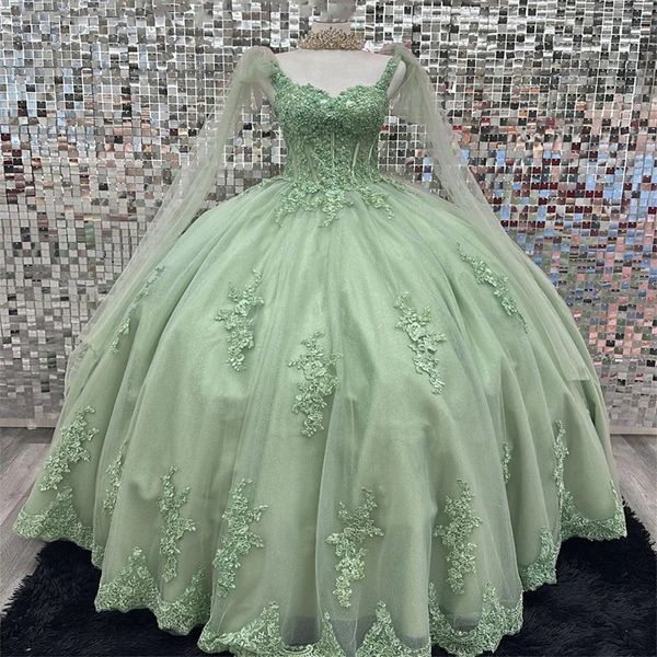 Vestidos de quinceanera verde sage 2024 vestido de bola de ombro doce 15 16 Vestidos de 15 Anos Birthday Gala Princess Pageant Holiday