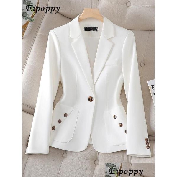 Damenanzüge Blazer Langarm Office Damen Blazer Frauen schwarz blau weiße weibliche Arbeit Arbeit tragen schlanke formelle Jacke für den Herbst W otuvy