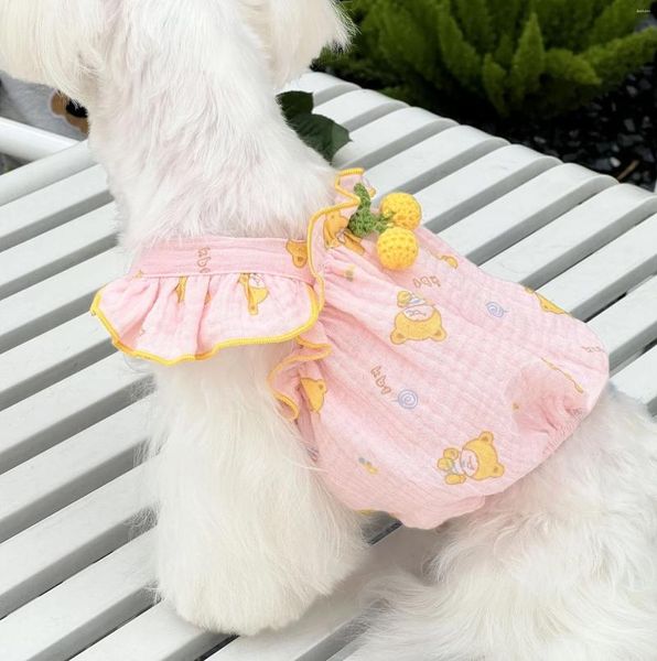 Abbigliamento per cani primavera/estate sottile filato di cotone in pizzo stampare corta gonna zucca vesti abiti da gatto abiti da fiori rotto fiore top cucciolo