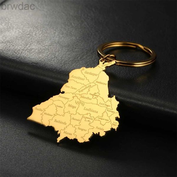 Anelli chiave Jeshayuan India Punjab State Map Penderant Keychain Women inossidabile acciaio Accessori chiave Accessori per gioielli per uomini all'ingrosso 240412