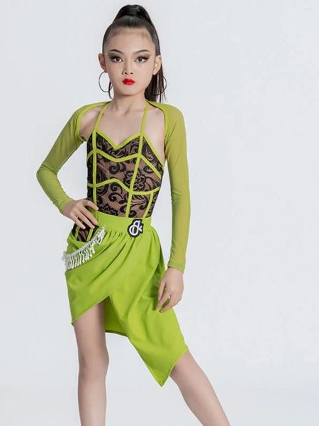Stage Wear Children Feminino Latin Dance Training Training Spring/Summer Sling Performance Outwear
