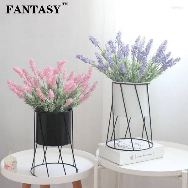 Fiori decorativi 7 teste Lavanda artificiale Purple Pink Pink Fino Floro Simulazione di plastica Piante in vaso per decorazione per la casa