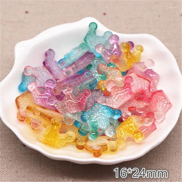 Dekorative Figuren 20pcs 16 24mm Mix Farben Kawaii Glitzer Harz Gradient Crown Flatback Cabochon DIY Hair Clip Scrapbook Accessoros