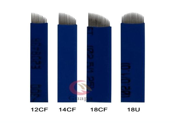 018mm Blue flexion Microblading Aschles Manual Tattoo Tattoo Pen agulhas Blade com 12 14 18 18u pinos para Bordado de sobrancelha 3D7080086