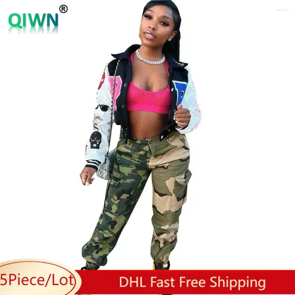 Frauenhose 5pcs Bulk Großhandel Camouflage Cargo Frauen Modetaschen Drucktaschen Hosen weiblich Hipster Streetwear Bottoms 9614