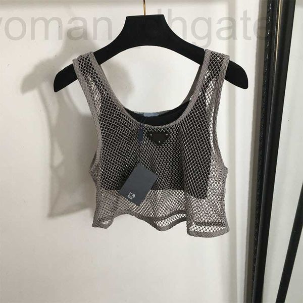 Frauen Tanks Camis Designer 2024 Sommer Neues Triangle Iron Brand Mesh Hollow Hot Diamond Sexy Perspektive Tanktop -Top -Top -Top -Set LTUC