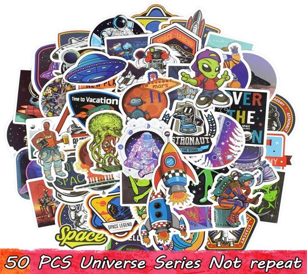 50 pezzi Universo impermeabile UFO Alien et Astronaut Adesivi poster Adesivi da parete per bambini Fai da camere per lapide per la casa per lopop per lopop per lo skateboard M3368673