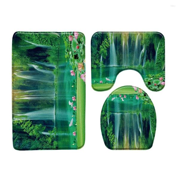 Tappetini da bagno tappeto cascata foresta verde albero autunno estate natura scenario decorazione del bagno decorazioni non slip moquette assorbimento acqua