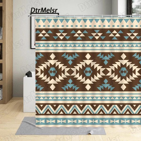 Tende per doccia creative azteco blu marrone linee in stile etnico boho floreale geometrico tende da bagno decorazioni per la casa