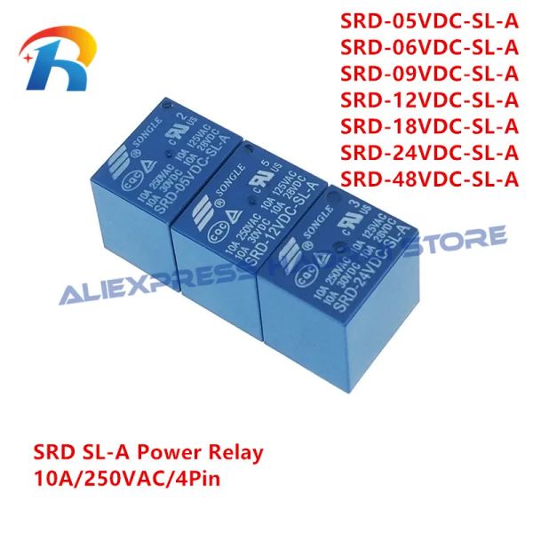 5pcs Power Relays SRD 05V 06V 09V 12V 18V 24V 48VDC SL A SRD-5VDC-SL-A SRD-12VDC-SL-A SRD-24VDC-SL-A 10A 250VAC SRD 4PIN RELAY