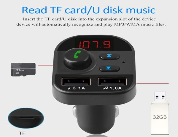 Ladegerät Kit Hands Auto Wireless Bluetooth FM Sender MP3 Radio 2 USB Ladegeräte Autozubehör Hands9595033