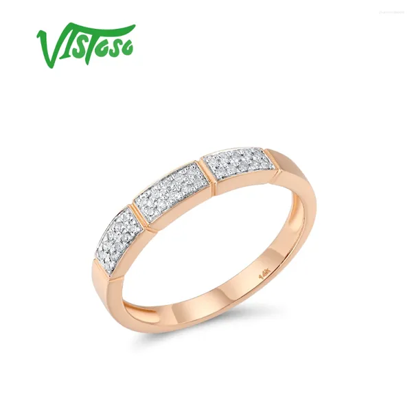 Rings de cluster Vistoso genuíno 14K 585 Rose Gold for Women Sparkling Diamond Promise Anniversary Anniversary Presente de casamento Jóias finas