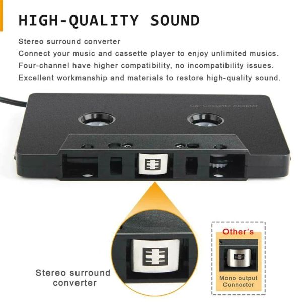 Systeme 3,5 mm Vierkanal Kartellabart Mini ABS Stereo Eingabe Kassettenadapter -Auto Audio für iPhone