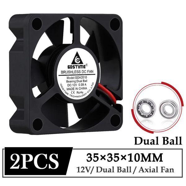 Soğutma 2 PCS GDSTIME DC 12V Fan 35mm 35x35x10mm Çift Top Mini Fırçasız Soğutucu Fan 35mmx10mm 3cm Bilgisayar Eksenel 3D Yazıcı Soğutma Fanı