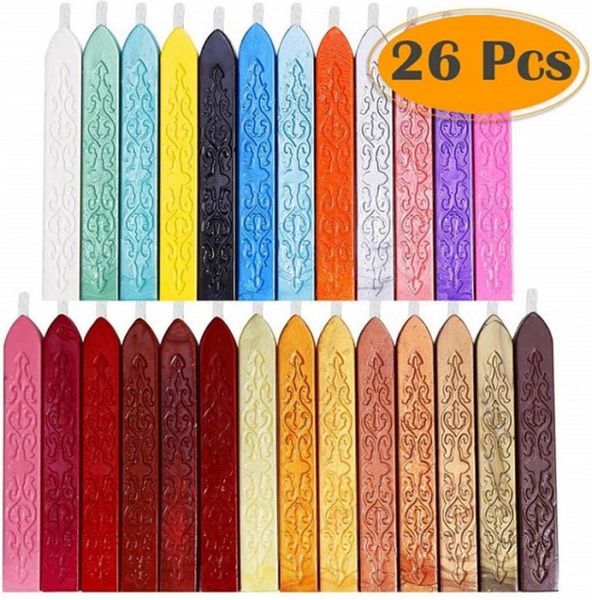 26Colors antike Versiegelungswachsstöcke mit Docht für Porto -Buchstaben Retro Vintage Wachs Seal Stamp Multicolor DIY Seal Wax9809288